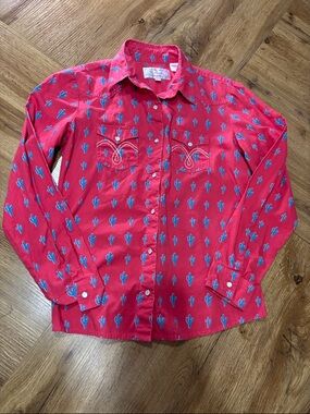 Red Cactus-Print Button-Down Shirt for Kids